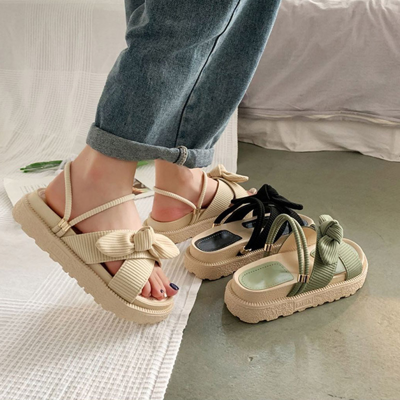 MCCKLE Sandale de damă 2022, vară, cu nod fluture, cu fundul gros, pantofi plat pentru femei, papuci pentru femei, sandale pentru femei