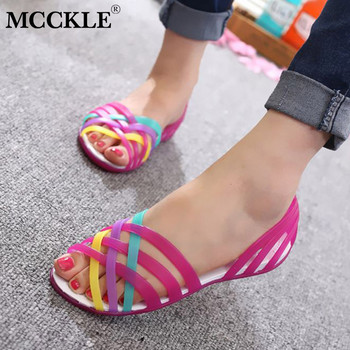 Γυναικεία ζελέ πέδιλα MCCKLE 2021 Rainbow Summer για Γυναικεία Flat παπούτσια Lady Slip on Woman Candy Color Peep Toe Γυναικείες σανδάλια