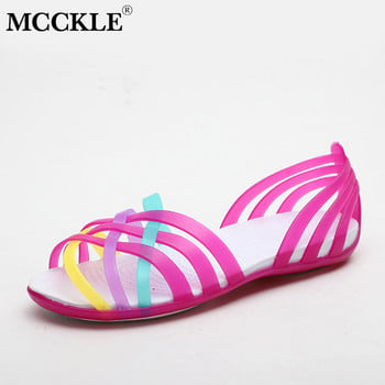 Γυναικεία ζελέ πέδιλα MCCKLE 2021 Rainbow Summer για Γυναικεία Flat παπούτσια Lady Slip on Woman Candy Color Peep Toe Γυναικείες σανδάλια