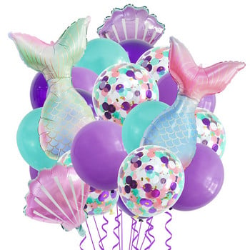 Mermaid Latex Balloons Confetti Air Helium Globos Επιτραπέζια σκεύη μιας χρήσης για 1ο παιδικό κορίτσι με θέμα Γοργόνα Διακόσμηση πάρτι γενεθλίων