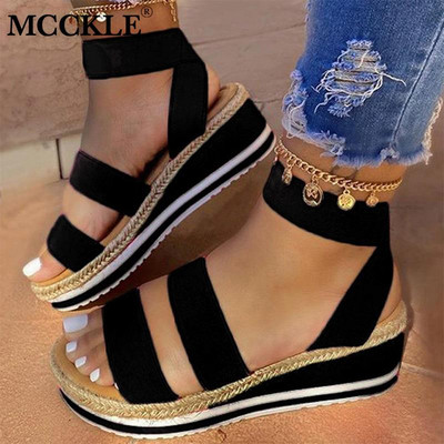 MCCKLE Sandales Sieviešu ķīļi Platforma Candy Krāsa Sieviešu Kaņepju Apavi Sieviešu Vasaras Ikdienas Slip on Strap Cross Foršas Meitenes Jauns
