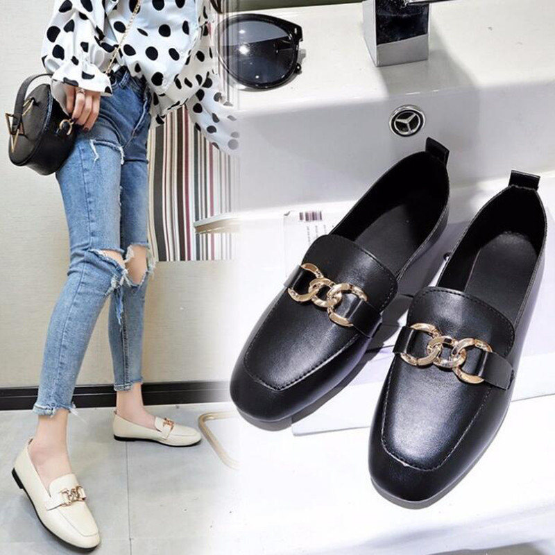2022 Casual Flats μονό παπούτσια Γυναικεία Loafers PU Δερμάτινη μεταλλική διακόσμηση Μόδα Γυναικεία Loafers Άνετα γυναικεία παπούτσια sy669