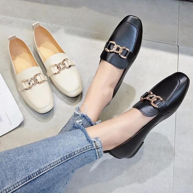 2022 Casual Flats μονό παπούτσια Γυναικεία Loafers PU Δερμάτινη μεταλλική διακόσμηση Μόδα Γυναικεία Loafers Άνετα γυναικεία παπούτσια sy669