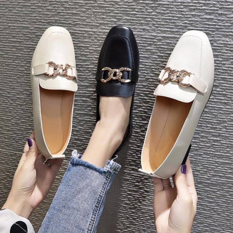2022 Casual Flats μονό παπούτσια Γυναικεία Loafers PU Δερμάτινη μεταλλική διακόσμηση Μόδα Γυναικεία Loafers Άνετα γυναικεία παπούτσια sy669