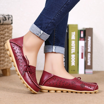 Дамски обувки Естествена телешка кожа Меки удобни дамски равни обувки Външни бонбонени цветове Балетни дамски обувки с връзки Zapatos Mujer