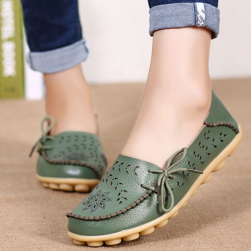 Sieviešu apavi Īsta govs āda Mīksta, ērta, plakana sieviešu apavi āra Candy Colors Balets Sieviešu apavi Šņorējama Zapatos Mujer