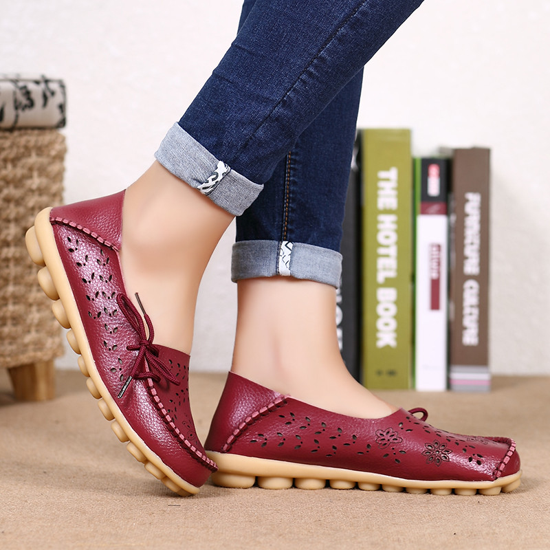 Sieviešu apavi Īsta govs āda Mīksta, ērta, plakana sieviešu apavi āra Candy Colors Balets Sieviešu apavi Šņorējama Zapatos Mujer