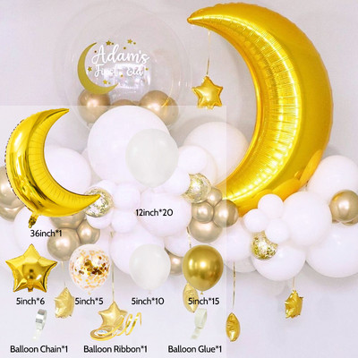 Set de baloane Moon Star pentru 60 de bucăți pentru festivalul musulman EID Mubarak, decorațiuni pentru acasă, pentru petrecerea de aniversare pentru copii, Ramadan Kareem, Globos