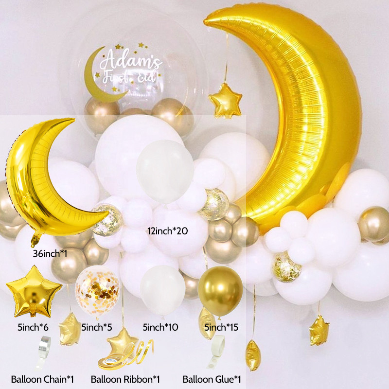 Set de baloane Moon Star pentru 60 de bucăți pentru festivalul musulman EID Mubarak, decorațiuni pentru acasă, pentru petrecerea de aniversare pentru copii, Ramadan Kareem, Globos