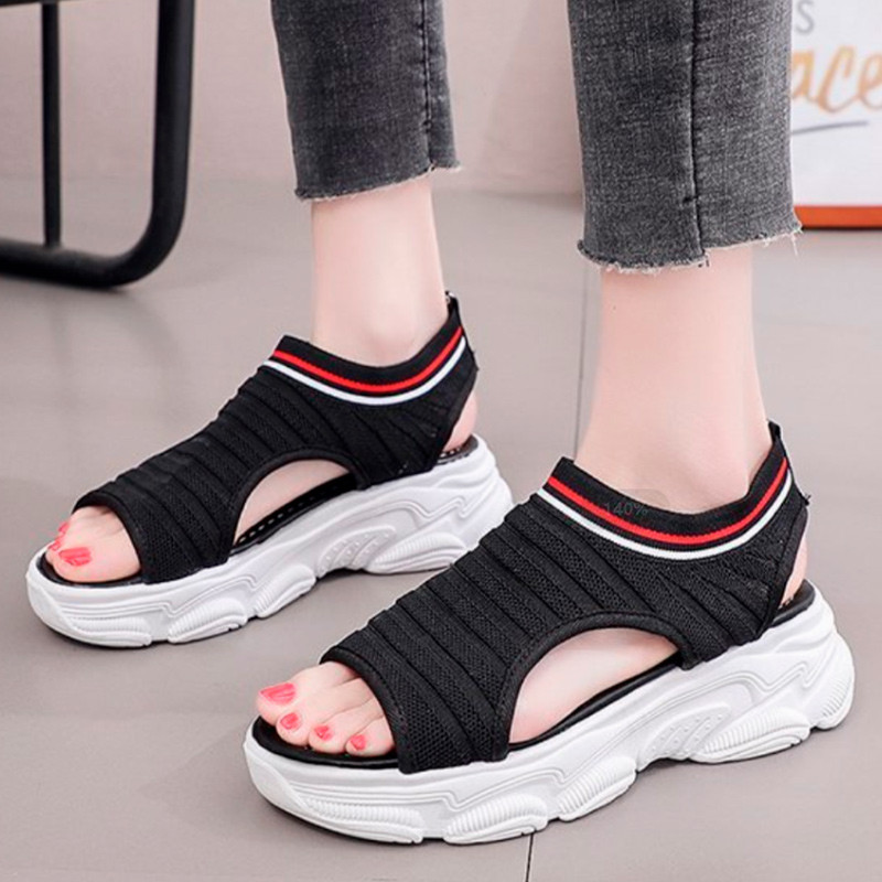 MCCKLE Sandales Sievietēm Ikdienas Kurpes Vasaras Peep Toe Platform Sieviešu Rhinestone Slip On Sieviešu audums Liela izmēra Komforts 2020 Mode