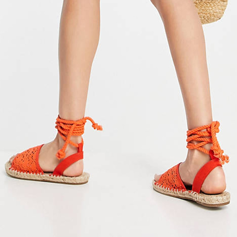 MCCKLE Sandale de vară pentru femei 2022, cu vârf deschis, cu cureaua la gleznă, pantofi plat pentru dama, plasă, confort cauzal, sandale pentru femei, sandale cu șireturi pentru femei