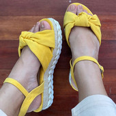 MCCKLE sieviešu vasaras sandales ar tauriņu mezglu platformu, plakanas sieviešu apavi 2022. g. Jaunas kausālas, mīkstas sprādzes siksnas sieviešu sandales