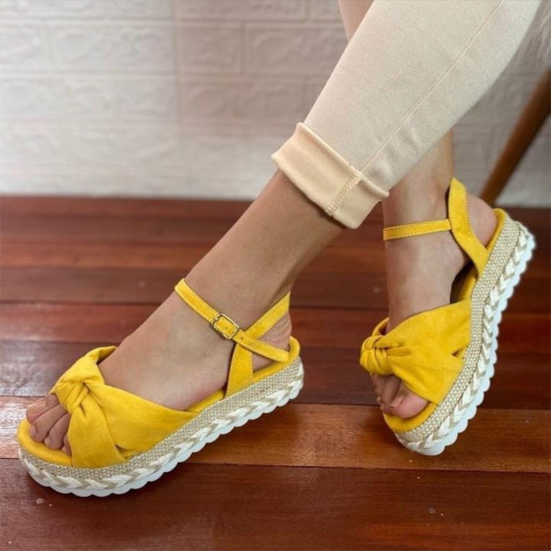 MCCKLE sieviešu vasaras sandales ar tauriņu mezglu platformu, plakanas sieviešu apavi 2022. g. Jaunas kausālas, mīkstas sprādzes siksnas sieviešu sandales