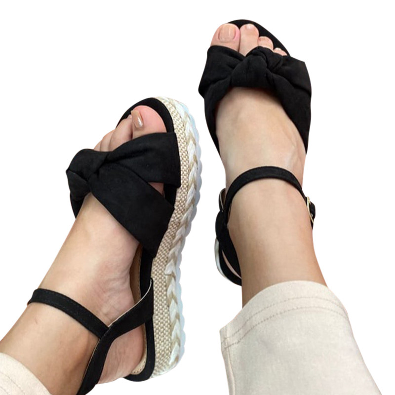 MCCKLE sieviešu vasaras sandales ar tauriņu mezglu platformu, plakanas sieviešu apavi 2022. g. Jaunas kausālas, mīkstas sprādzes siksnas sieviešu sandales