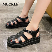 MCCKLE naiste sandaalid soliidsed lameda platvormiga Rooma õõnsad sandaalid naiste PU-nahast pandlaga rihm Naiste suvekingad