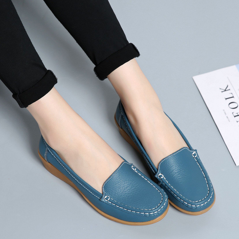 Loafers Γυναικεία Flats Casual Slip On Παπούτσια Δερμάτινα Spring Round Toe Γυναικεία Γυναικεία Παπούτσια Μονόχρωμα Παπούτσια Γυναίκα 2018