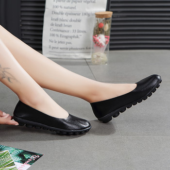 Γυναικεία παπούτσια μόδας 2021 Λείο δέρμα Άνοιξη φθινόπωρο Γυναικεία επίπεδη παπούτσια μεγάλου μεγέθους Αντιολισθητικά γυναικεία υποδήματα με στρογγυλή κεφαλή ανθεκτικά