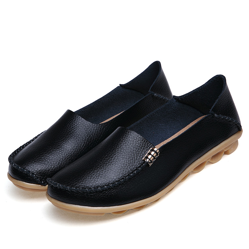 KUIDFAR Pantofi pentru femei Pantofi de femeie din piele naturală cu vârf rotund Mocasini cu slip on Pantofi plati pentru dama Încălțăminte de primăvară/toamnă antiderapantă