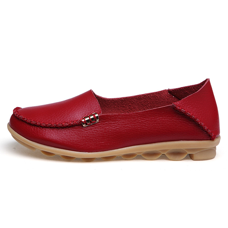 KUIDFAR Pantofi pentru femei Pantofi de femeie din piele naturală cu vârf rotund Mocasini cu slip on Pantofi plati pentru dama Încălțăminte de primăvară/toamnă antiderapantă