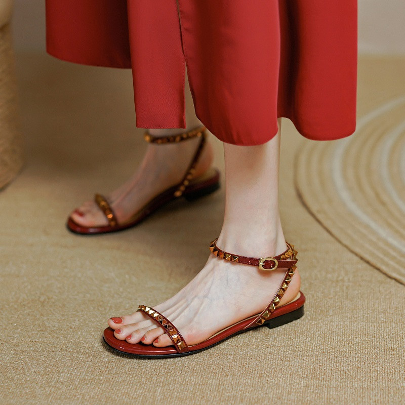 Sandale MCCKLE pentru femei, vara 2022, cu nituri de cristal, cu tocuri joase, cu cataramă, pantofi de damă, la modă de lux, sandale pentru femei, sandale pentru femei