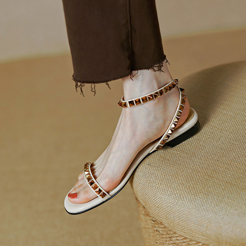 Sandale MCCKLE pentru femei, vara 2022, cu nituri de cristal, cu tocuri joase, cu cataramă, pantofi de damă, la modă de lux, sandale pentru femei, sandale pentru femei