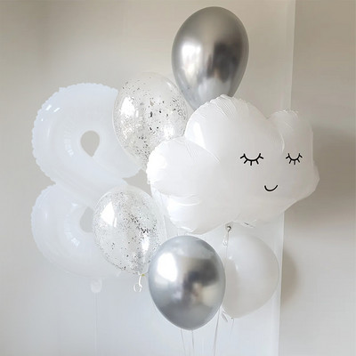1 szett fehér mosolygó felhő fóliás léggömb 30 hüvelykes hélium szám golyó születésnapi parti babazuhany esküvői évfordulós dekoráció