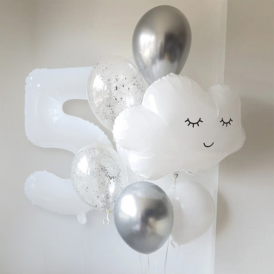 1 szett fehér mosolygó felhő fóliás léggömb 30 hüvelykes hélium szám golyó születésnapi parti babazuhany esküvői évfordulós dekoráció