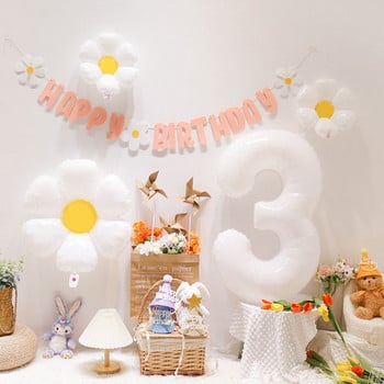 2/3/5 τεμ White Daisy Flower Foil Balloon Sunflower Helium Air Globos Baby Shower Kids Happy Birthday Party Διακοσμήσεις γάμου