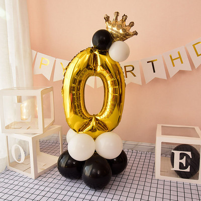 Crom Auriu Negru 32 inch Număr Folie Coloane Baloane Decoratiuni pentru petreceri La mulți ani Copii Băiat Fată 1 2 3 4 5 6 7 8 9 ani
