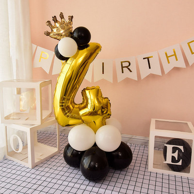 Crom Auriu Negru 32 inch Număr Folie Coloane Baloane Decoratiuni pentru petreceri La mulți ani Copii Băiat Fată 1 2 3 4 5 6 7 8 9 ani