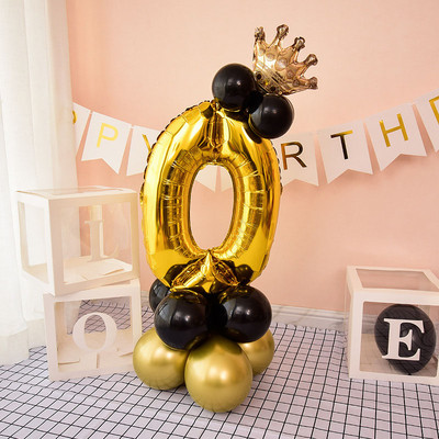Crom Auriu Negru 32 inch Număr Folie Coloane Baloane Decoratiuni pentru petreceri La mulți ani Copii Băiat Fată 1 2 3 4 5 6 7 8 9 ani