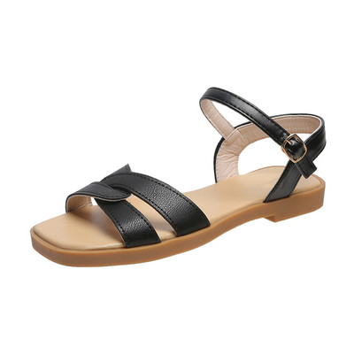 MCCKLE sieviešu sandales ar kvadrātveida purngalu PU ādas plakanas sieviešu apavi 2022. gada vasaras modes, sprādzes siksnas komforta sieviešu sandales