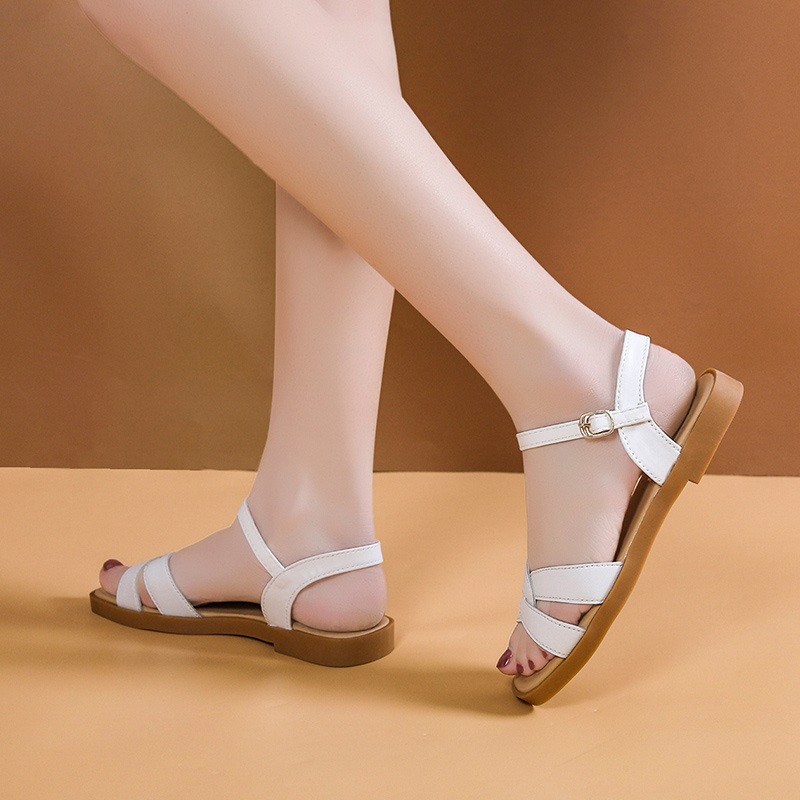 MCCKLE sieviešu sandales ar kvadrātveida purngalu PU ādas plakanas sieviešu apavi 2022. gada vasaras modes, sprādzes siksnas komforta sieviešu sandales