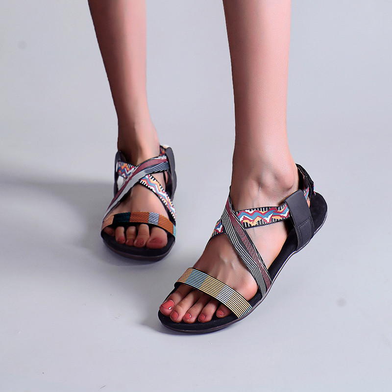 Sandale de damă 2022, de vară, de culori mixte, pantofi plati pentru damă, comozi, etnici, romi, retro, sandale pentru femei, sandale noi