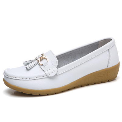 2021 Γυναικεία παπούτσια Άνοιξη φθινόπωρο αγελαδινό δερμάτινα φλατ Γυναικεία παπούτσια Slip On Loafers Mother Moccasins Παπούτσια Γυναικεία Μεγάλο Μέγεθος 35-44