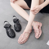 Sieviešu sandales Vasaras dobas sieviešu želejveida kurpes PVC mīkstas zempapēžu kurpes Sieviešu sandales Causal komforta sprādzes siksna Sieviešu apavi