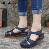 Γυναικεία σανδάλια πλατφόρμας MCCKLE Casual ρετρό Wedge καλοκαιρινά παπούτσια 2021 Γυναικεία κούφια αγκράφα γυναικείες παντόφλες μαλακές γυναίκες
