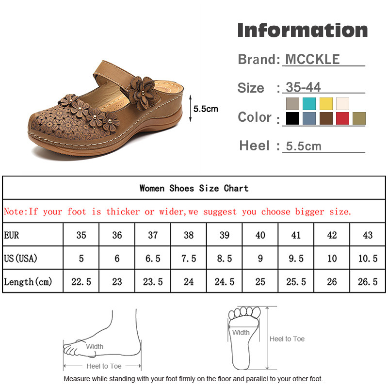 Γυναικεία σανδάλια πλατφόρμας MCCKLE Casual ρετρό Wedge καλοκαιρινά παπούτσια 2021 Γυναικεία κούφια αγκράφα γυναικείες παντόφλες μαλακές γυναίκες