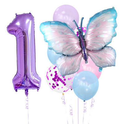 10 tk liblikas fooliumi numbriga õhupallikomplekt, laste tüdrukute 1. liblikateemaline sünnipäevapeo kaunistusvarustus beebi dušš Heelium Globos
