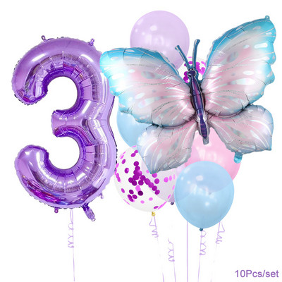 Set de baloane cu număr de 10 buc din folie de fluture pentru copii, fată, tema primului fluture, pentru decorațiuni pentru petrecerea de naștere, aprovizionare pentru baby shower, globuri cu heliu