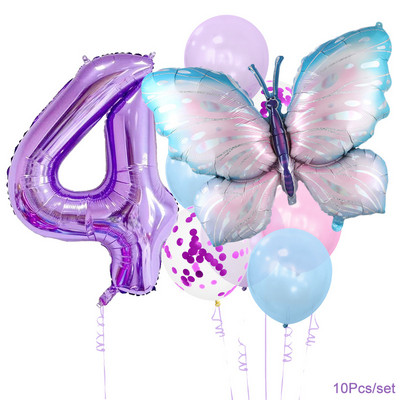 Set de baloane cu număr de 10 buc din folie de fluture pentru copii, fată, tema primului fluture, pentru decorațiuni pentru petrecerea de naștere, aprovizionare pentru baby shower, globuri cu heliu