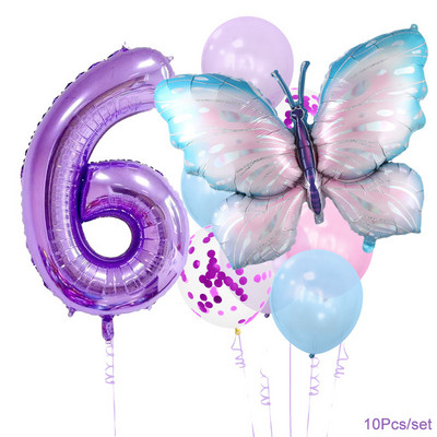 Set de baloane cu număr de 10 buc din folie de fluture pentru copii, fată, tema primului fluture, pentru decorațiuni pentru petrecerea de naștere, aprovizionare pentru baby shower, globuri cu heliu