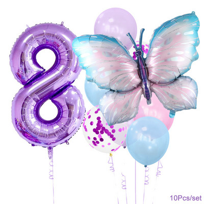 Set de baloane cu număr de 10 buc din folie de fluture pentru copii, fată, tema primului fluture, pentru decorațiuni pentru petrecerea de naștere, aprovizionare pentru baby shower, globuri cu heliu