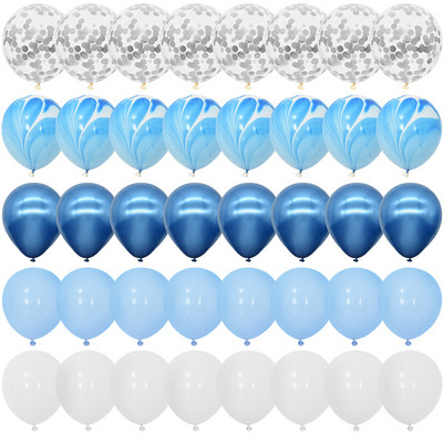 40 db-os kék achát márvány lufi szett fémes konfetti léggömbbel esküvői babazuhany Ballagási születésnapi parti díszekkel