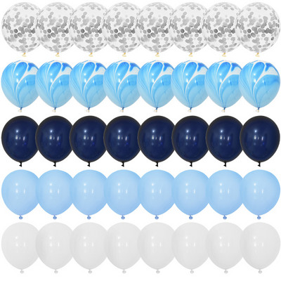 40 db-os kék achát márvány lufi szett fémes konfetti léggömbbel esküvői babazuhany Ballagási születésnapi parti díszekkel