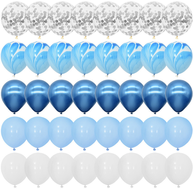 40 db-os kék achát márvány lufi szett fémes konfetti léggömbbel esküvői babazuhany Ballagási születésnapi parti díszekkel