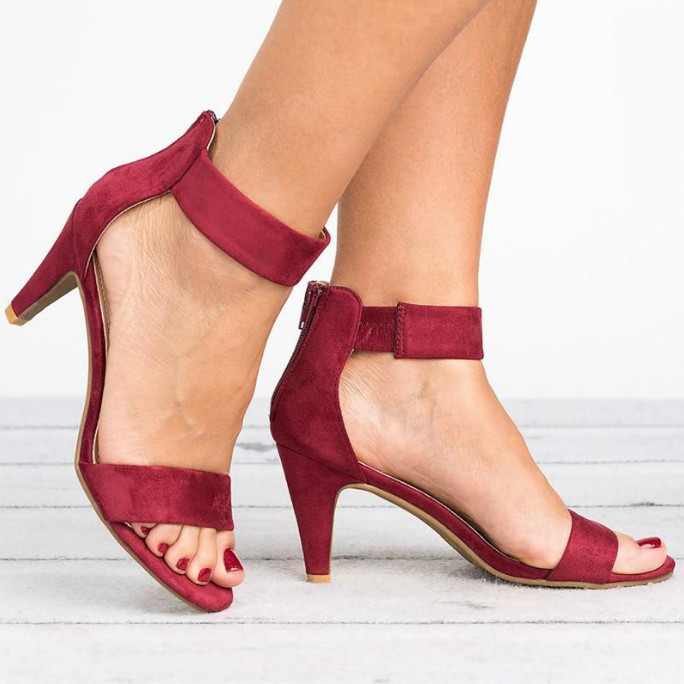 Sandale cu toc înalt de vară pentru femei, mărime mare, culoare solidă, cataramă cu un cuvânt, papuci cu gură de pește, pantofi casual de petrecere, sandale pentru femeie