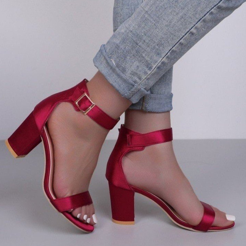 Sandale cu toc înalt de vară pentru femei, mărime mare, culoare solidă, cataramă cu un cuvânt, papuci cu gură de pește, pantofi casual de petrecere, sandale pentru femeie