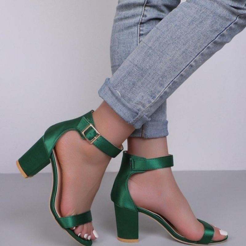 Sandale cu toc înalt de vară pentru femei, mărime mare, culoare solidă, cataramă cu un cuvânt, papuci cu gură de pește, pantofi casual de petrecere, sandale pentru femeie