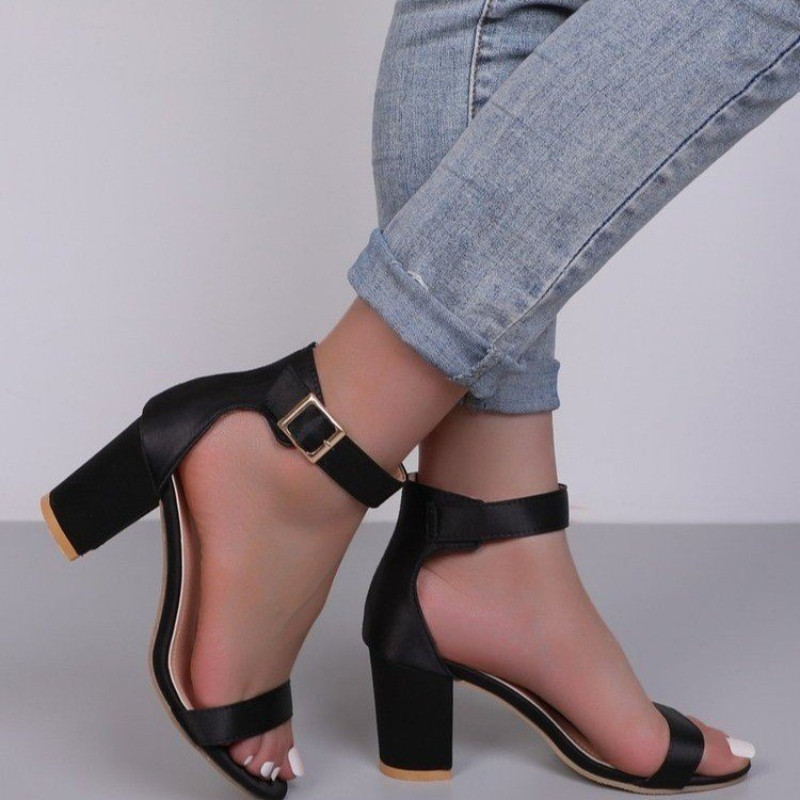 Sandale cu toc înalt de vară pentru femei, mărime mare, culoare solidă, cataramă cu un cuvânt, papuci cu gură de pește, pantofi casual de petrecere, sandale pentru femeie